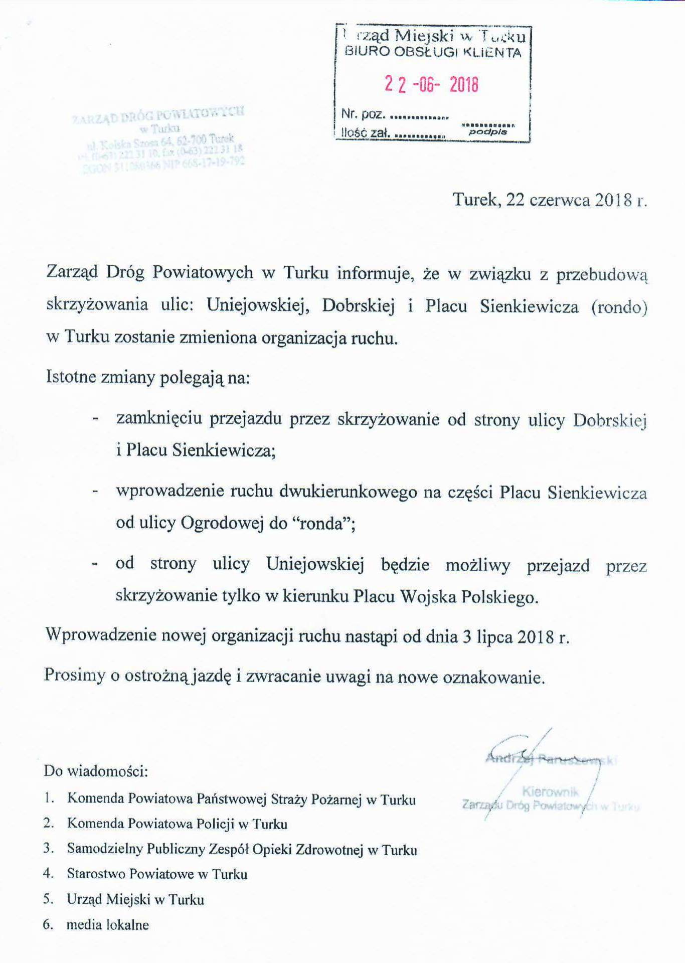 Komunikat przebudowa Uniejowska Dobrska Plac Sienkiewicza-1