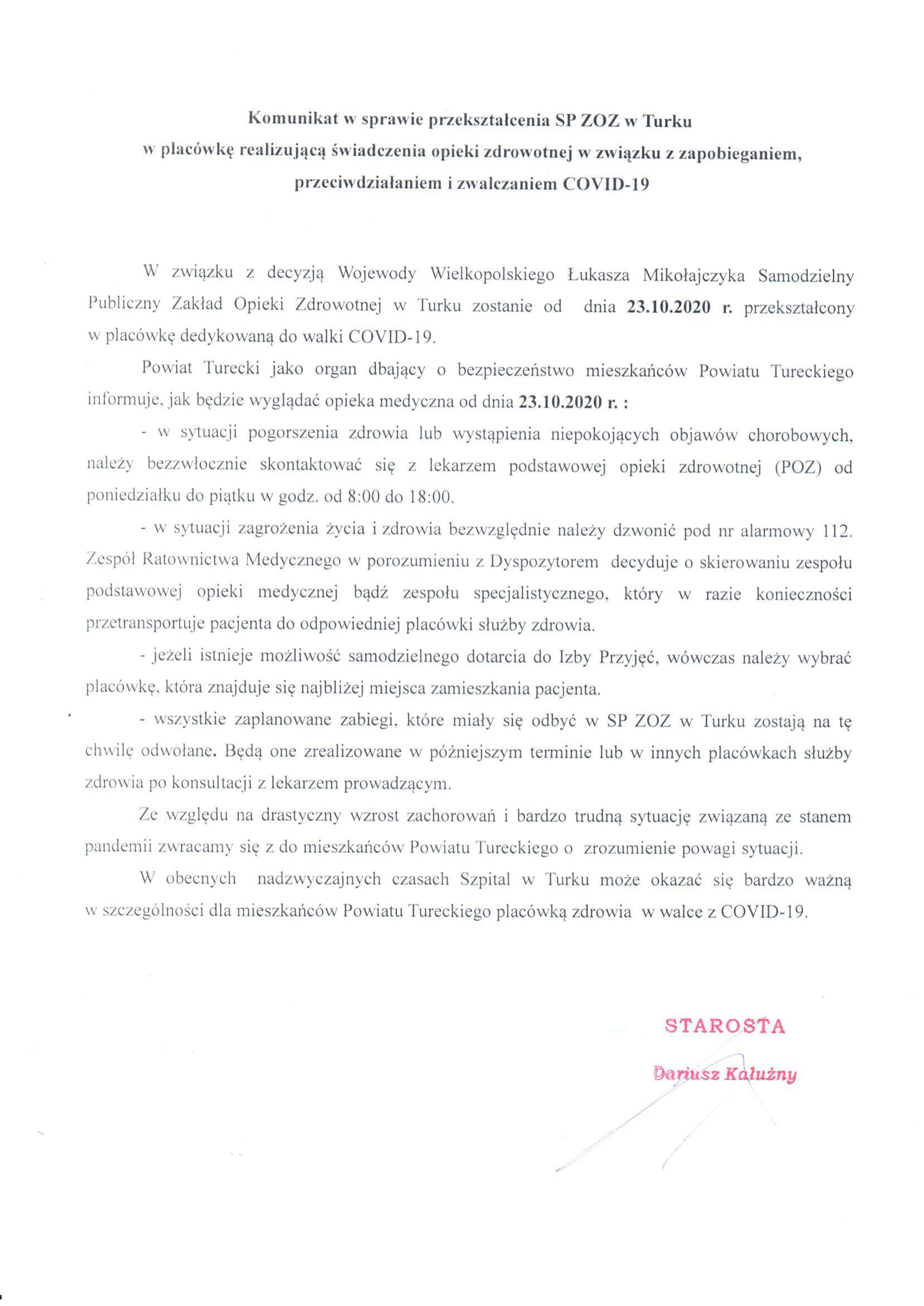 KOMUNIKAT STAROSTY