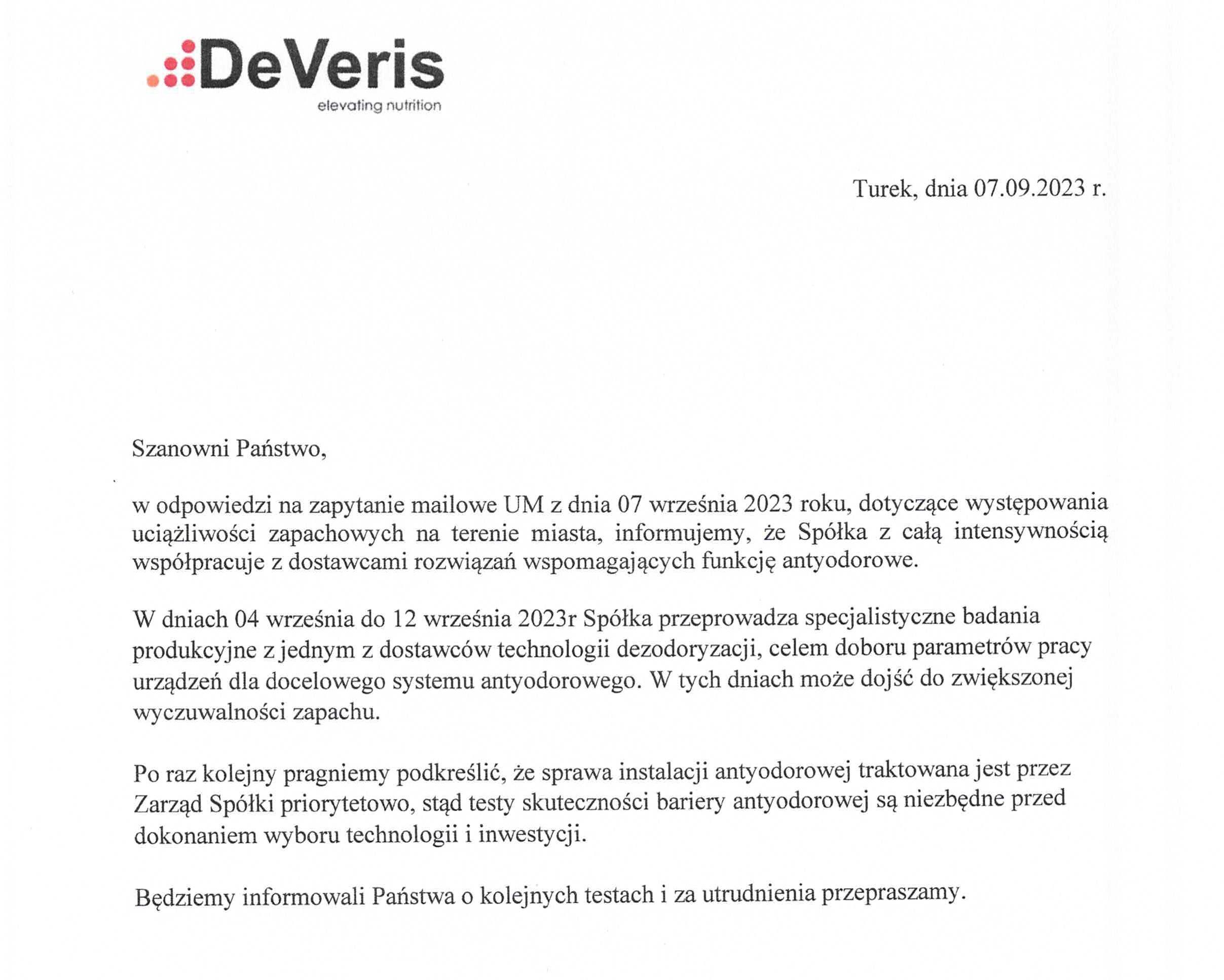 Komunikat firmy DeVeris
