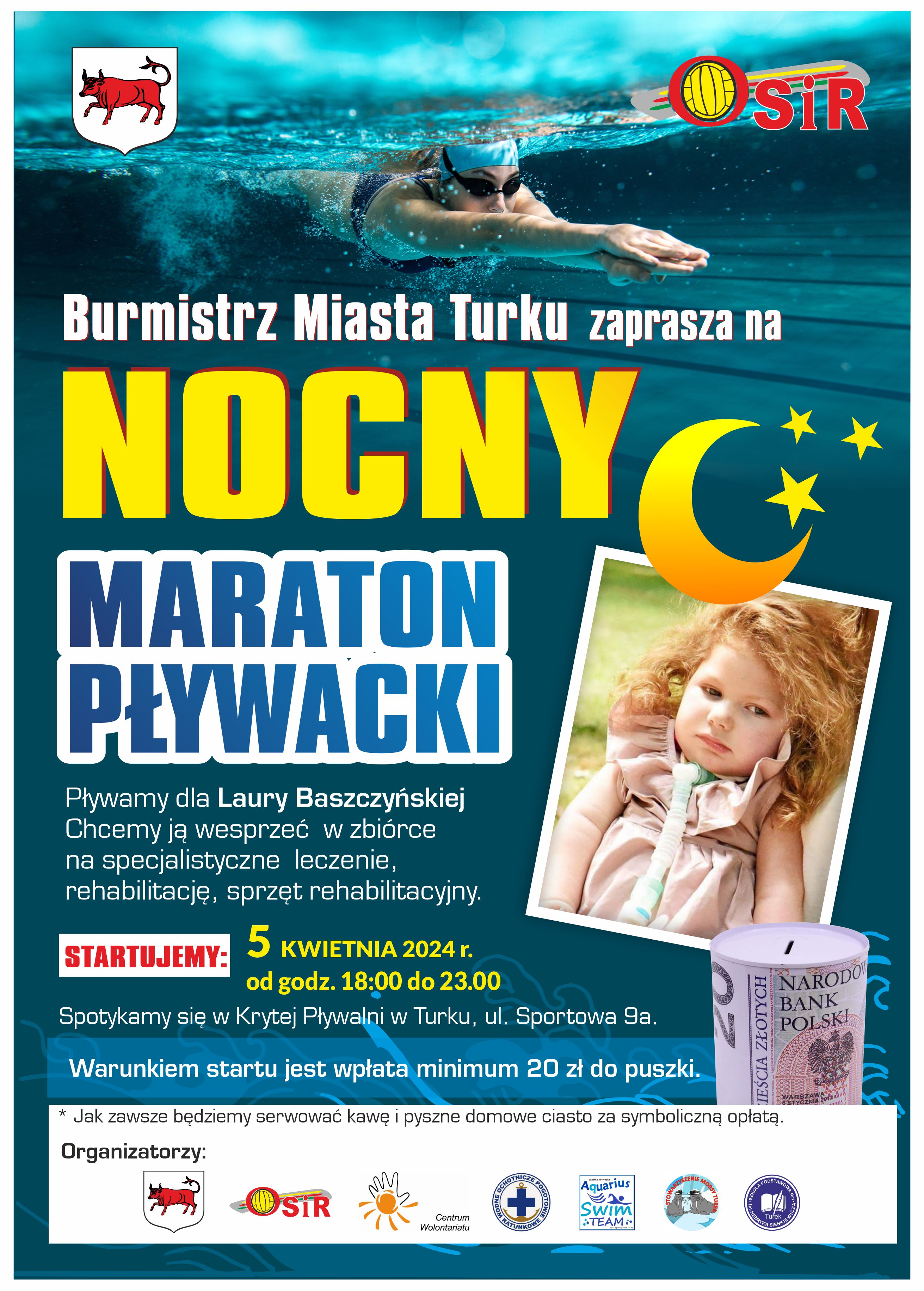 Zapraszamy na charytatywny Nocny Maraton Pływacki