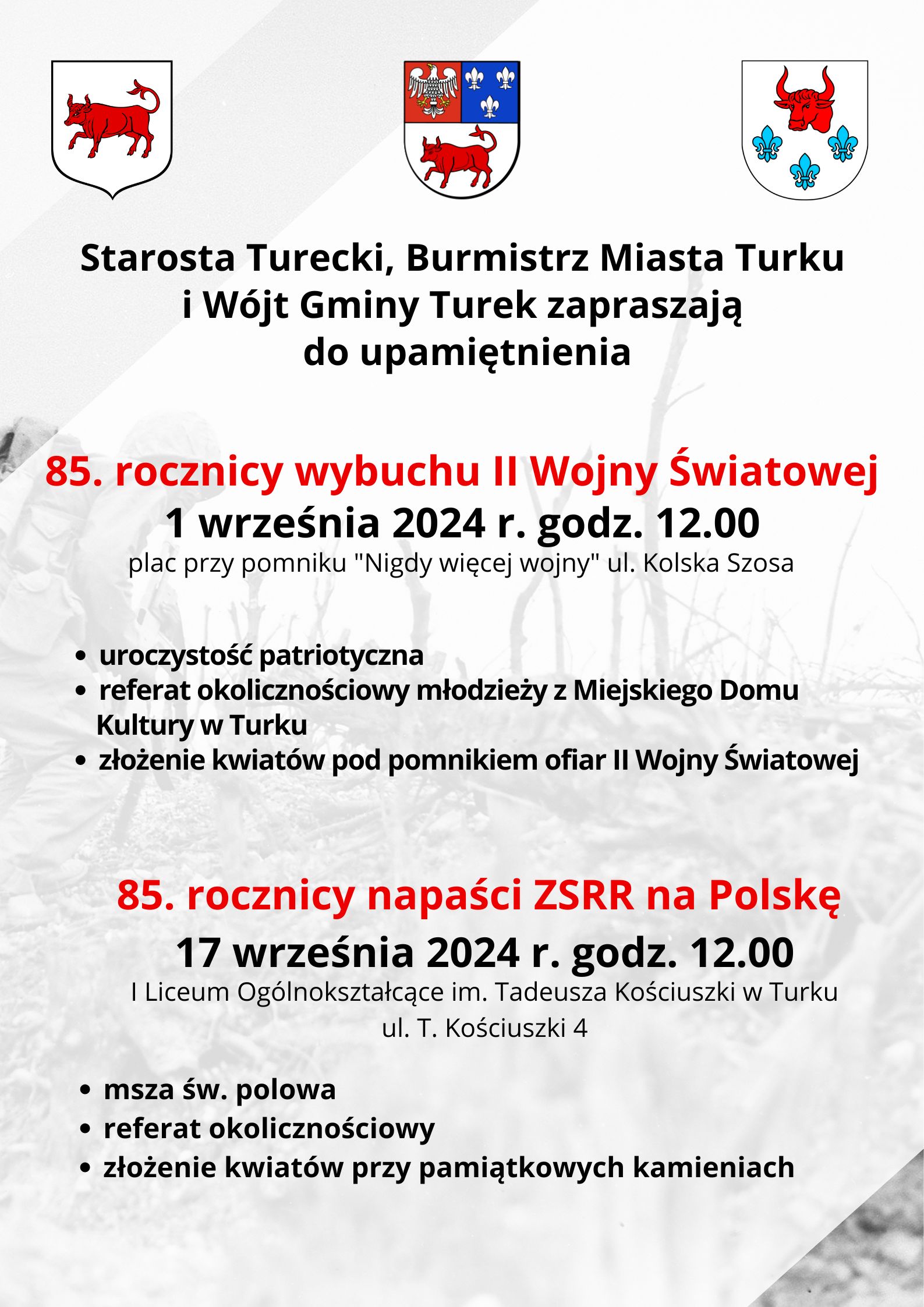 85. rocznica wybuchu II Wojny Światowej oraz napaści ZSRR na Polskę.