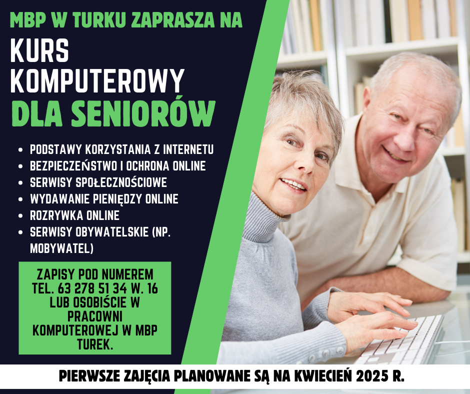 Bezpłatne kursy komputerowe dla osób starszych w Miejskiej Bibliotece Publicznej w Turku