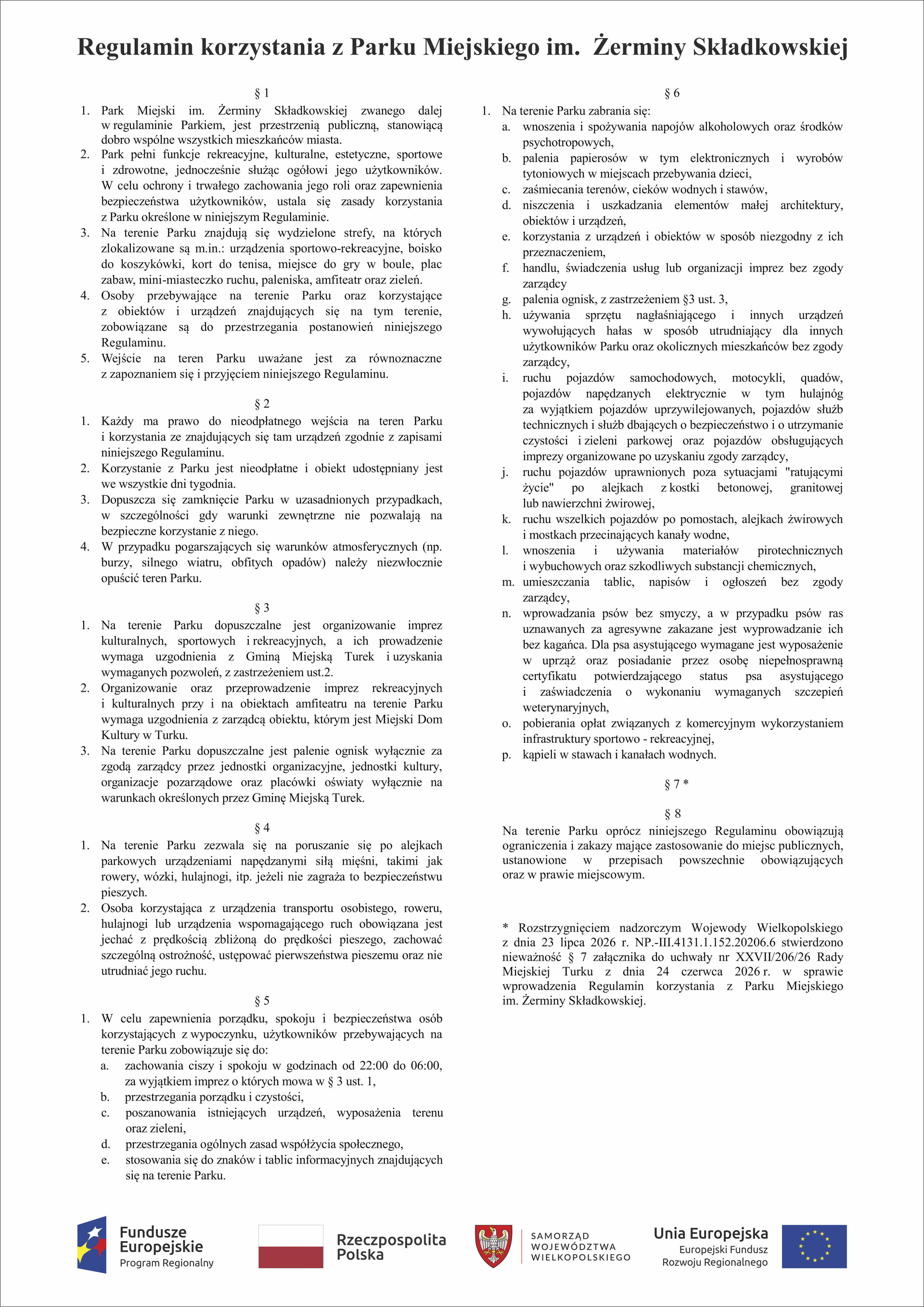 Gmina Miejska Turek dibond A2 regulamin Parku Żerminy Składkowskiej edited
